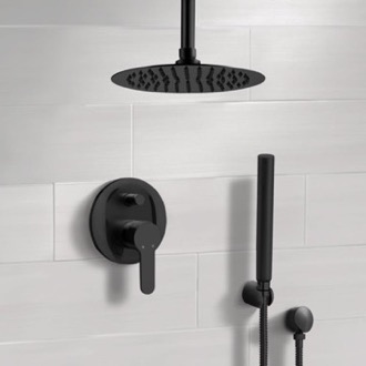 Shower Faucet Matte Black Ceiling Rain Shower System with Handheld, Rainfall Shower Head, Shower Faucet Set Remer SFH39